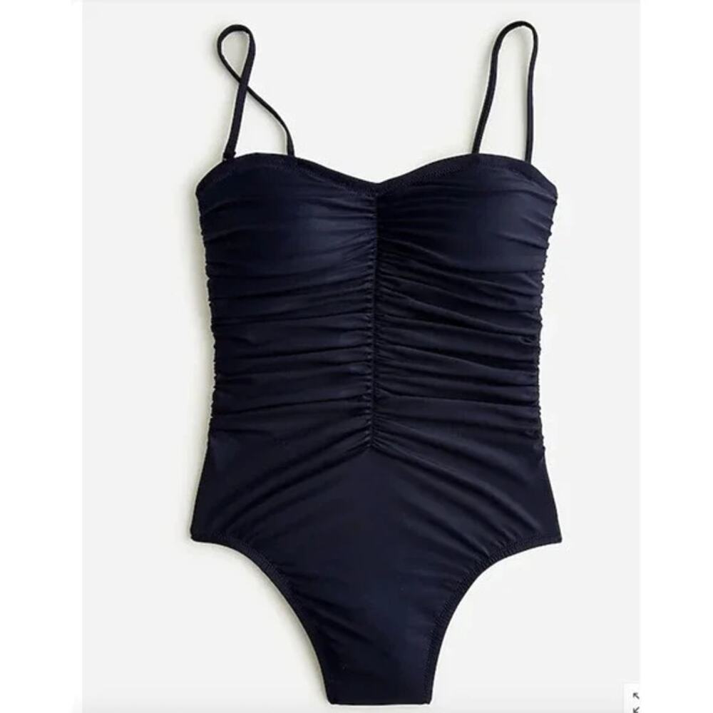 New J. Crew Navy Blue Ruched Sweetheart One-Piece Swim Bathing Suit Women's 24